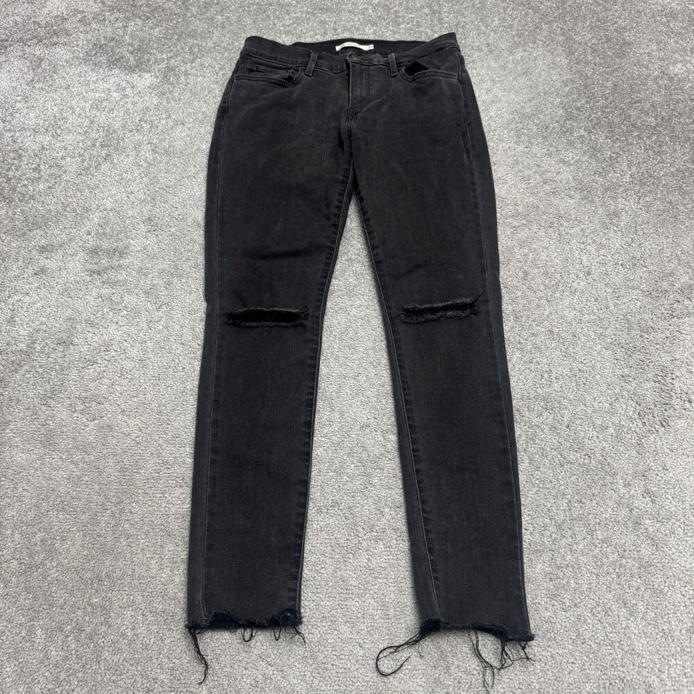 Levi's 710 Distressed Super Skinny Denim Jeans Womens 30 Black Mid Rise Stretch